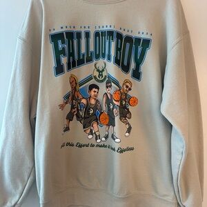 Milwaukee Bucks khaki Fall Out Boy Graphic Crewneck with Blue and Orange Accents